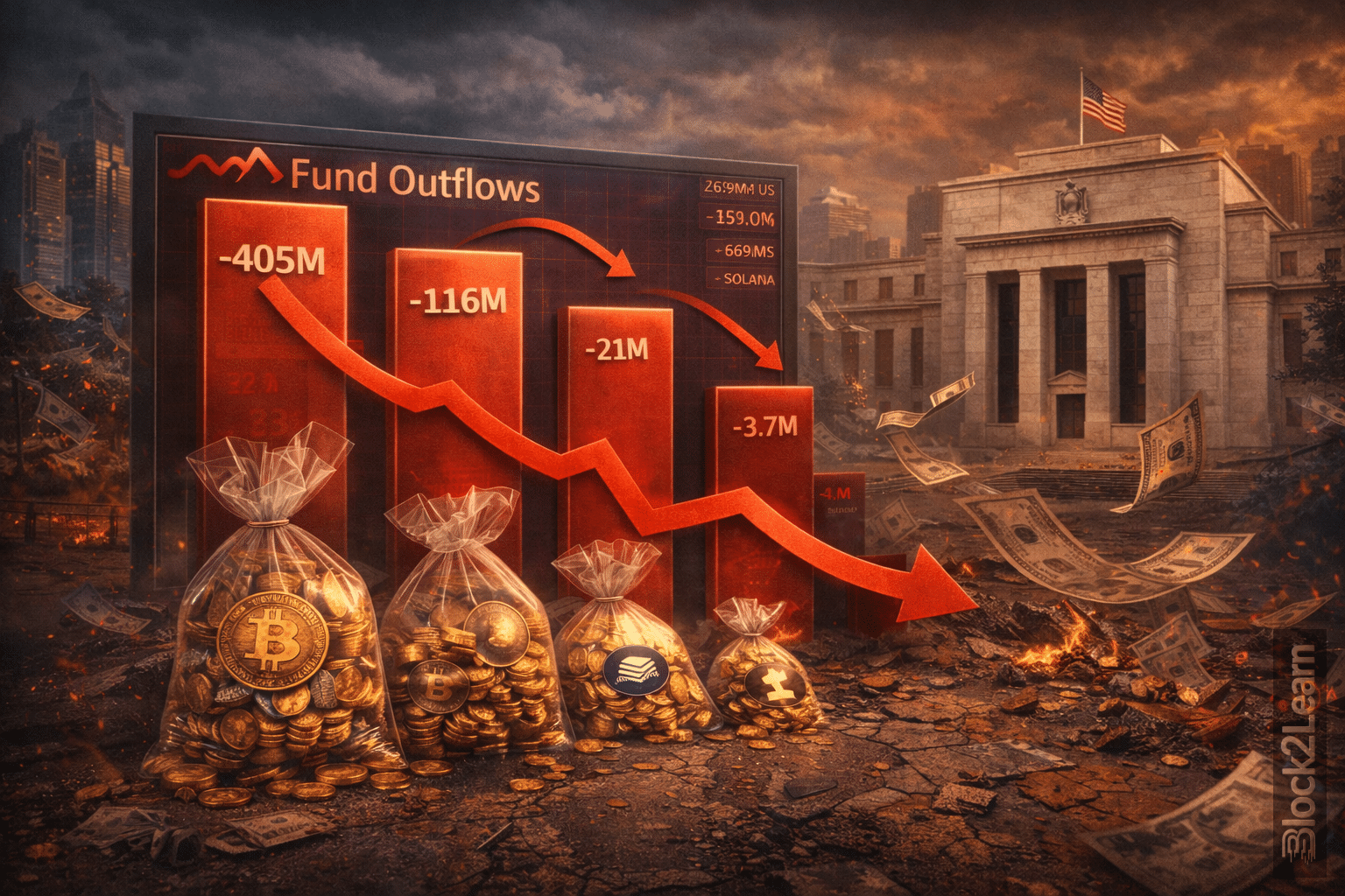 Crypto fund outflows showing institutional capital exiting digital asset investment products in early 2026