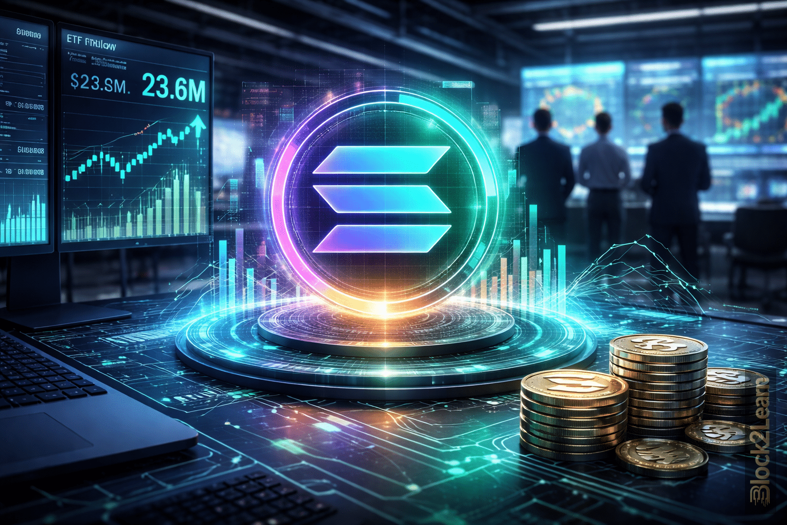 Solana ETF inflows reflected through institutional market data and Solana blockchain network analysis