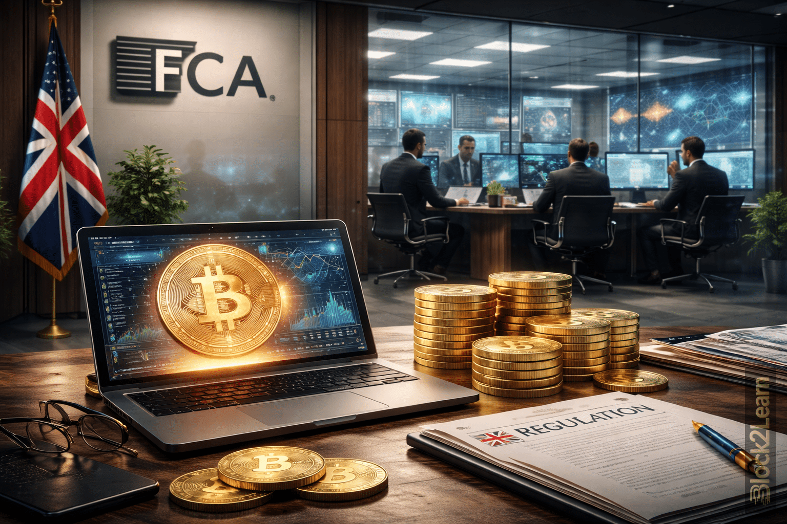 UK crypto regulation framework represented through institutional financial oversight and regulated digital asset markets