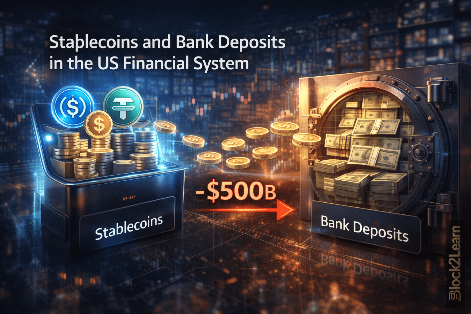 Stablecoins and bank deposits compared through digital dollars challenging traditional banking liquidity