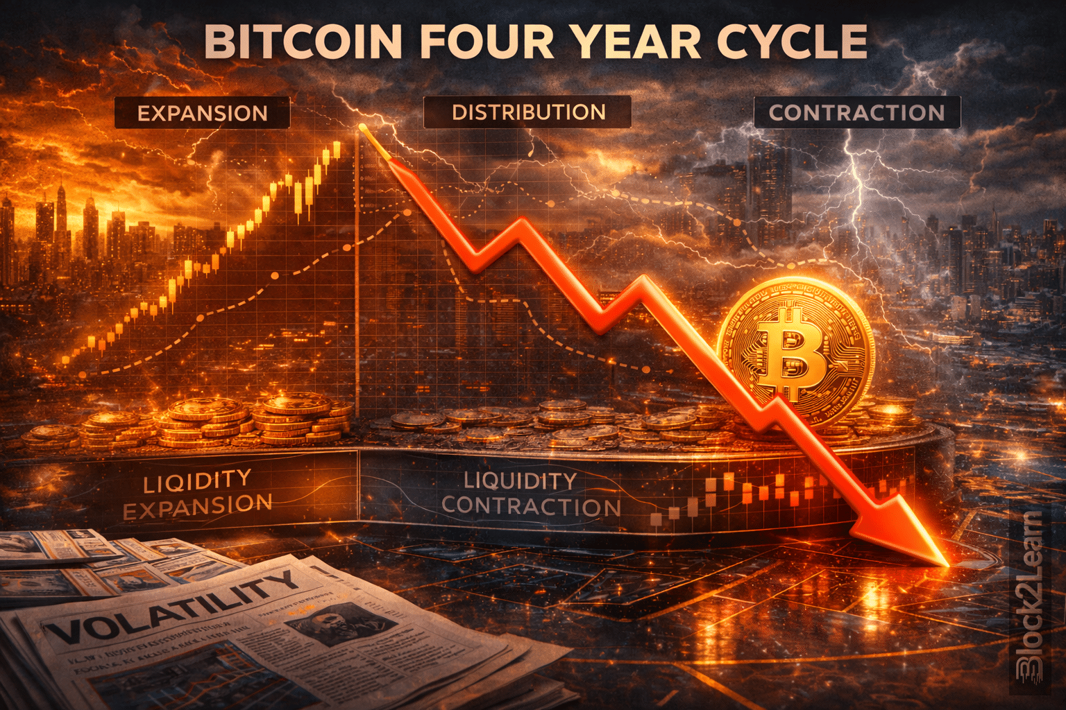 Bitcoin four year cycle analysis showing market structure and downside risk