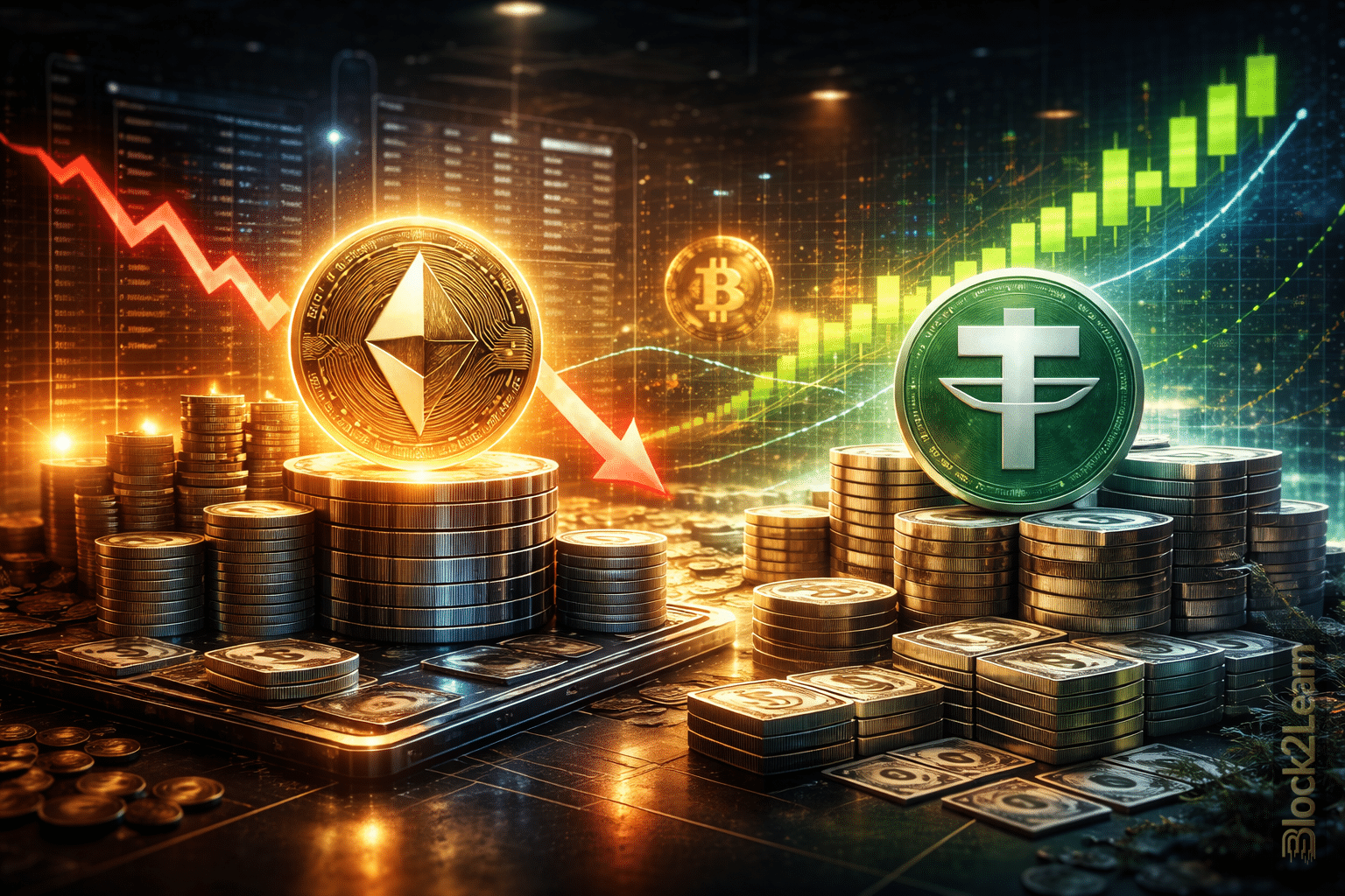 ethereum market cap risk illustrated by rising stablecoin dominance and shifting crypto hierarchy