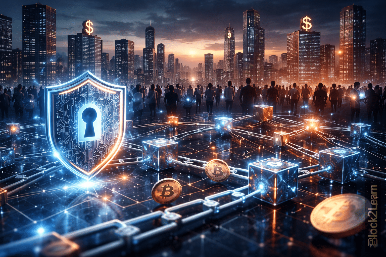 crypto privacy and mass adoption concept with decentralized network and digital identity