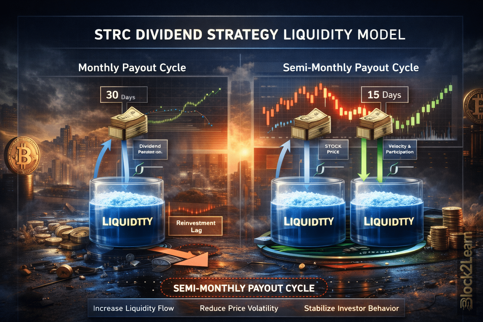 STRC dividend strategy showing semi monthly payouts impact on liquidity and stock price stability