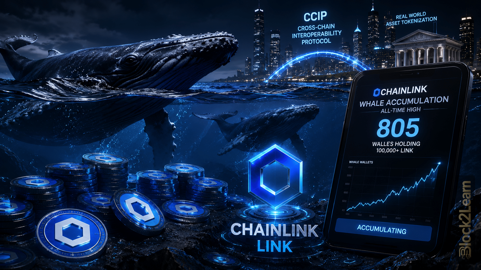 Chainlink whale accumulation and LINK breakout concept with institutional blockchain infrastructure