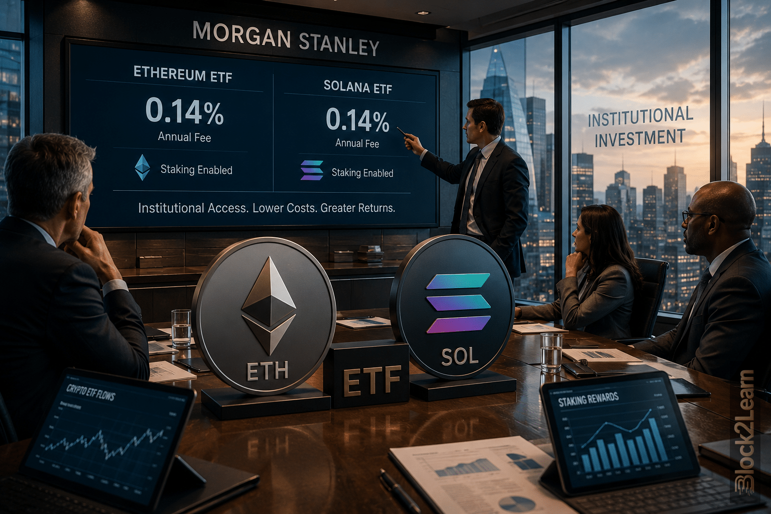 Ethereum Solana ETF Fees comparison showing institutional crypto investment competition