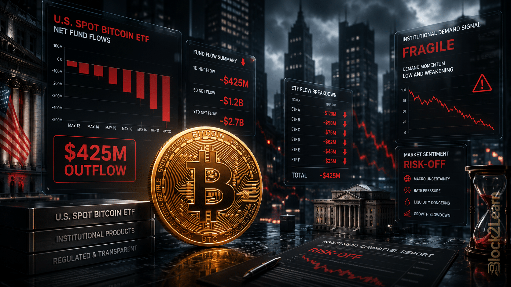 Bitcoin ETF outflows reach $425 million as institutional demand weakens