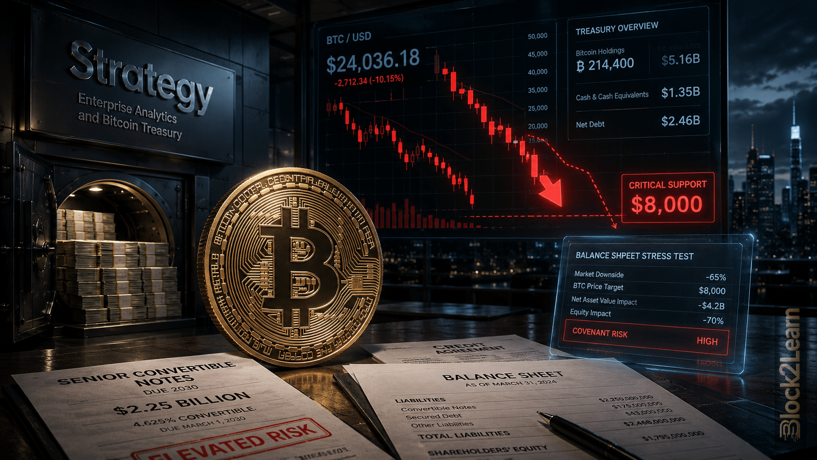 Strategy debt risk analysis with Bitcoin falling toward $8,000